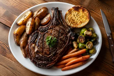 Grilled Steak Dinner on Rustic Table