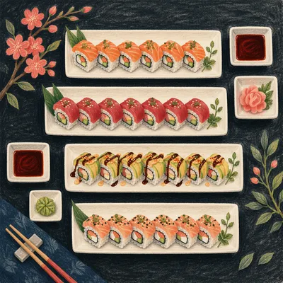 Elegant Japanese Sushi Platter Overhead