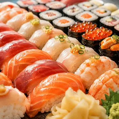 Close-Up Japanese Sushi Platter Feast