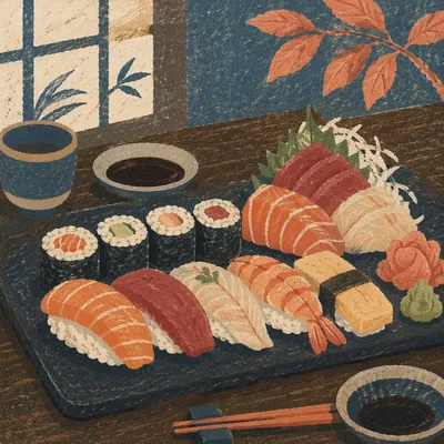 Elegant Sushi Platter on Dark Wood
