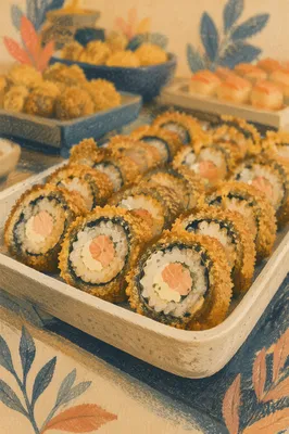 Crispy Fried Sushi Platter Close Up