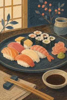 Elegant Japanese Sushi Platter Close Up