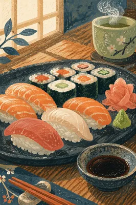 Elegant Sushi Platter on Black Ceramic Plate