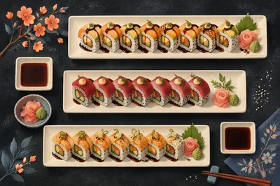 Elegant Japanese Sushi Platter on Black Stone