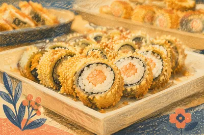 Crispy Fried Sushi Platter Close Up