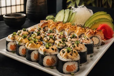 Close-Up Japanese Sushi Platter Feast