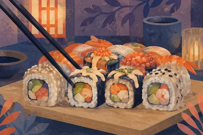 Close-Up Assorted Sushi Platter Glow
