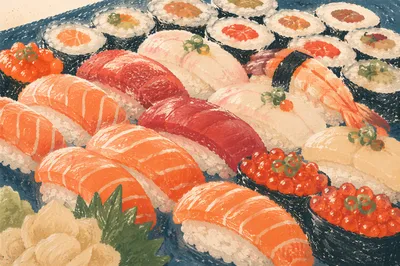 Close-Up Japanese Sushi Platter Feast