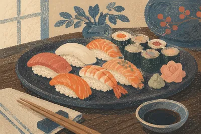 Elegant Sushi Platter with Bamboo Chopsticks