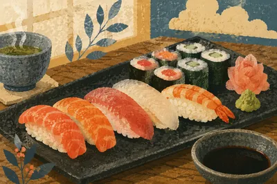 Elegant Sushi Platter on Black Ceramic Plate