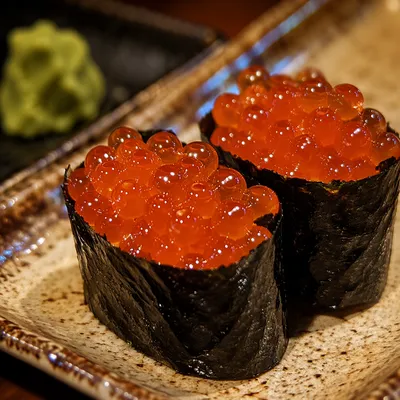 Salmon Roe Gunkan Sushi Close Up