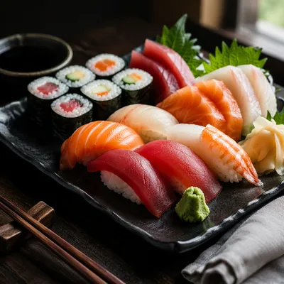 Refined Japanese Sushi Platter Close Up