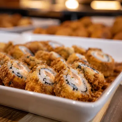 Close-Up Crispy Fried Sushi Platter