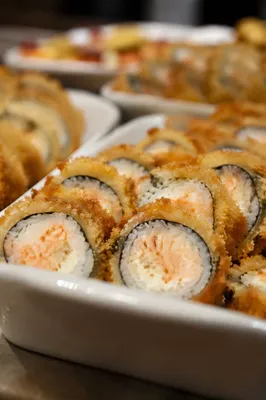 Close-Up Crispy Fried Sushi Platter