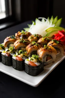 Close Up Japanese Sushi Platter Feast