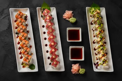 Elegant Japanese Sushi Platter Overhead Closeup