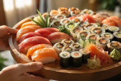 Assorted Sushi Platter in Warm Light