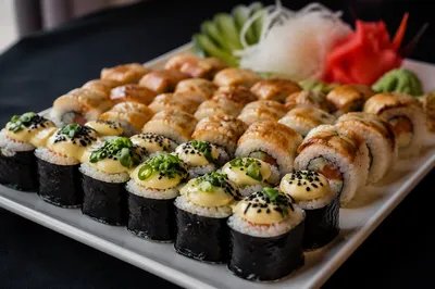 Close-Up Japanese Sushi Platter Feast