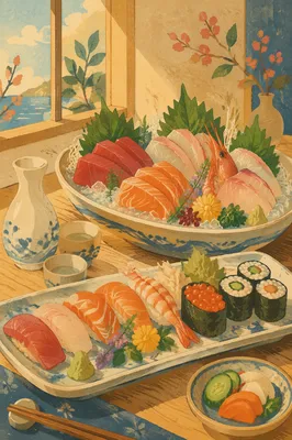 Elegant Sushi Platter on Wooden Table