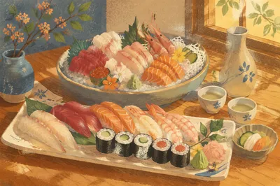 Elegant Sushi Platter on Wooden Table