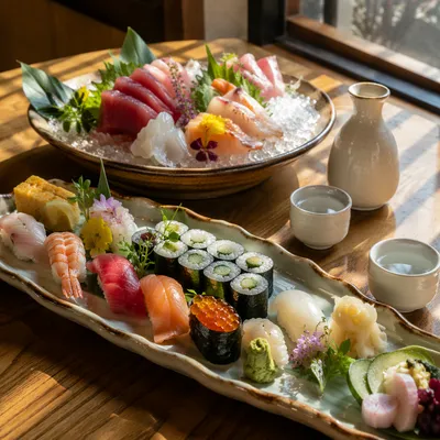 Elegant Sushi and Sashimi Table Spread