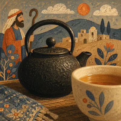 Cozy Ceramic Tea Cup and Black Teapot