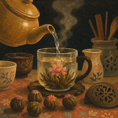 Cozy Ceramic Teapot Pouring Blooming Tea