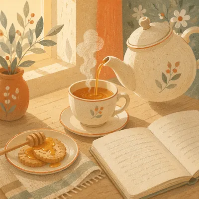 Cozy Tea Pouring on Rustic Table