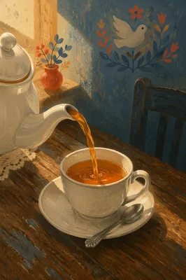 Cozy Ceramic Teapot Pouring Amber Tea