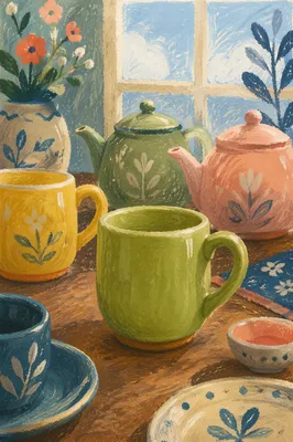 Cozy Ceramic Tea Cups and Teapots