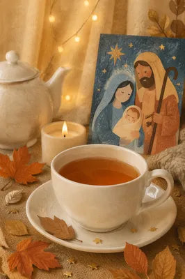 Cozy Ceramic Tea Cup and Teapot Still Life
