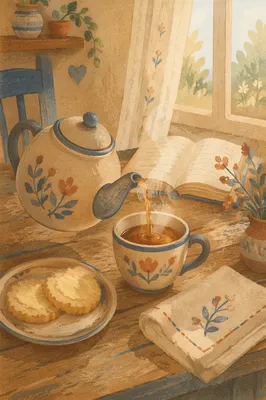 Ceramic Teapot Pouring Tea on Table