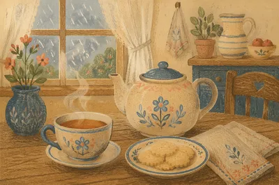 Cozy Ceramic Teapot and Tea Cup Scene