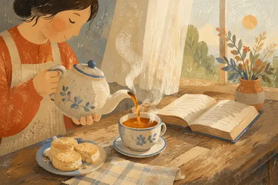 Ceramic Teapot Pouring Tea on Table