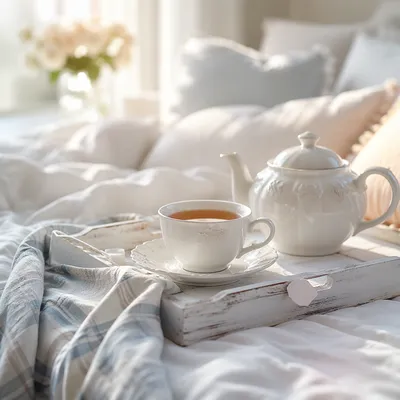 Cozy Morning Tea on White Bed