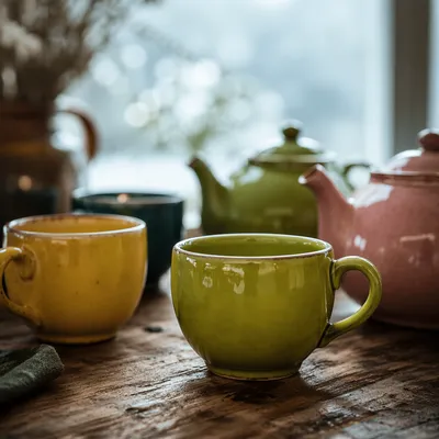 Cozy Ceramic Tea Cups on Rustic Table