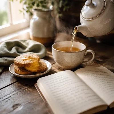 Cozy Tea Service on Rustic Table