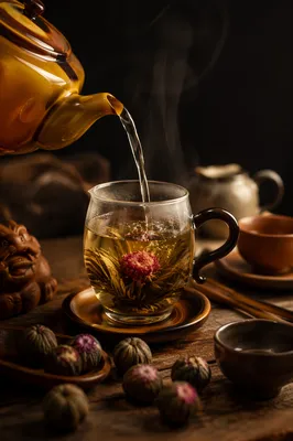 Cozy Ceramic Teapot Pouring Blooming Tea