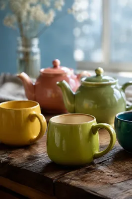 Cozy Ceramic Teacups on Rustic Table
