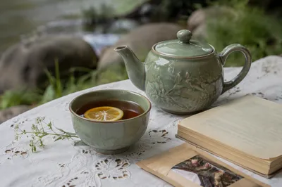 Cozy Sage Ceramic Teapot and Tea Cup