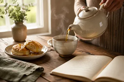 Cozy Tea Service on Rustic Table