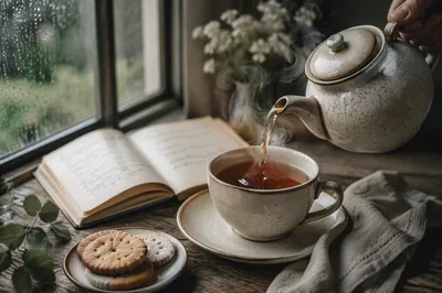Cozy Afternoon Tea by Rainy Window