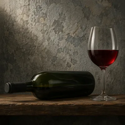 Red Wine Glass in Quiet Cellar
