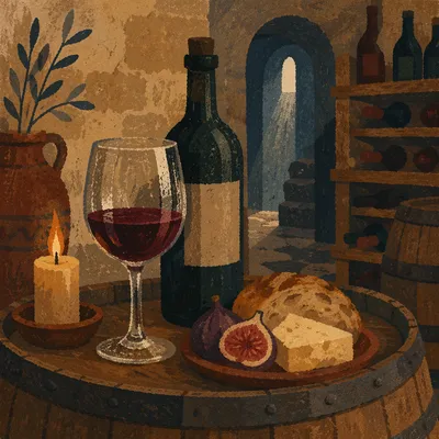 Rustic Red Wine Cellar Still Life