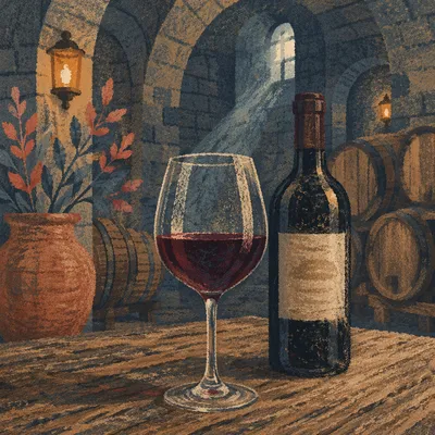 Rustic Red Wine Glass in Cellar