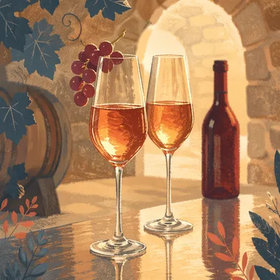 Glowing Rosé Flutes in Cellar Tasting Room