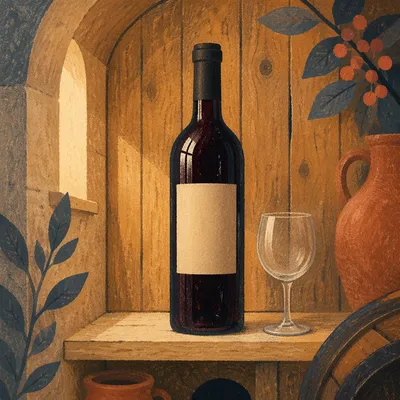 Rustic Red Wine Bottle in Cellar