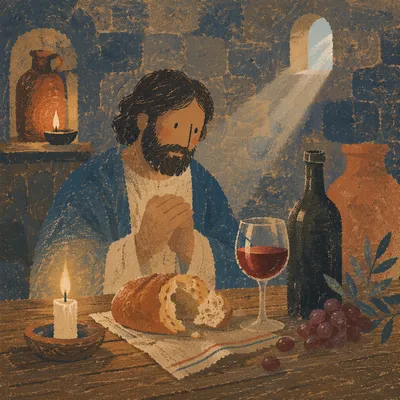 Reverent Wine and Bread Cellar Still Life