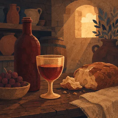 Rustic Wine Glass in Warm Cellar