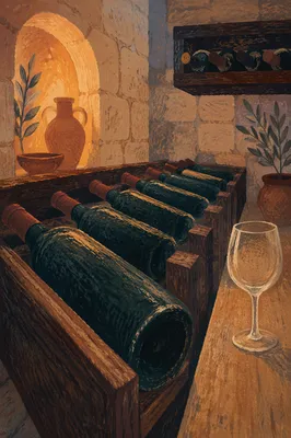 Rustic Wine Cellar with Glass and Bottles